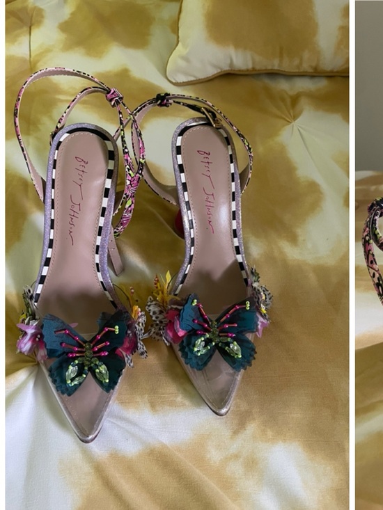 Betsey Johnson Shoes - Betsey Johnson Multicolor Butterfly Embellished Ankle-Strap Heels